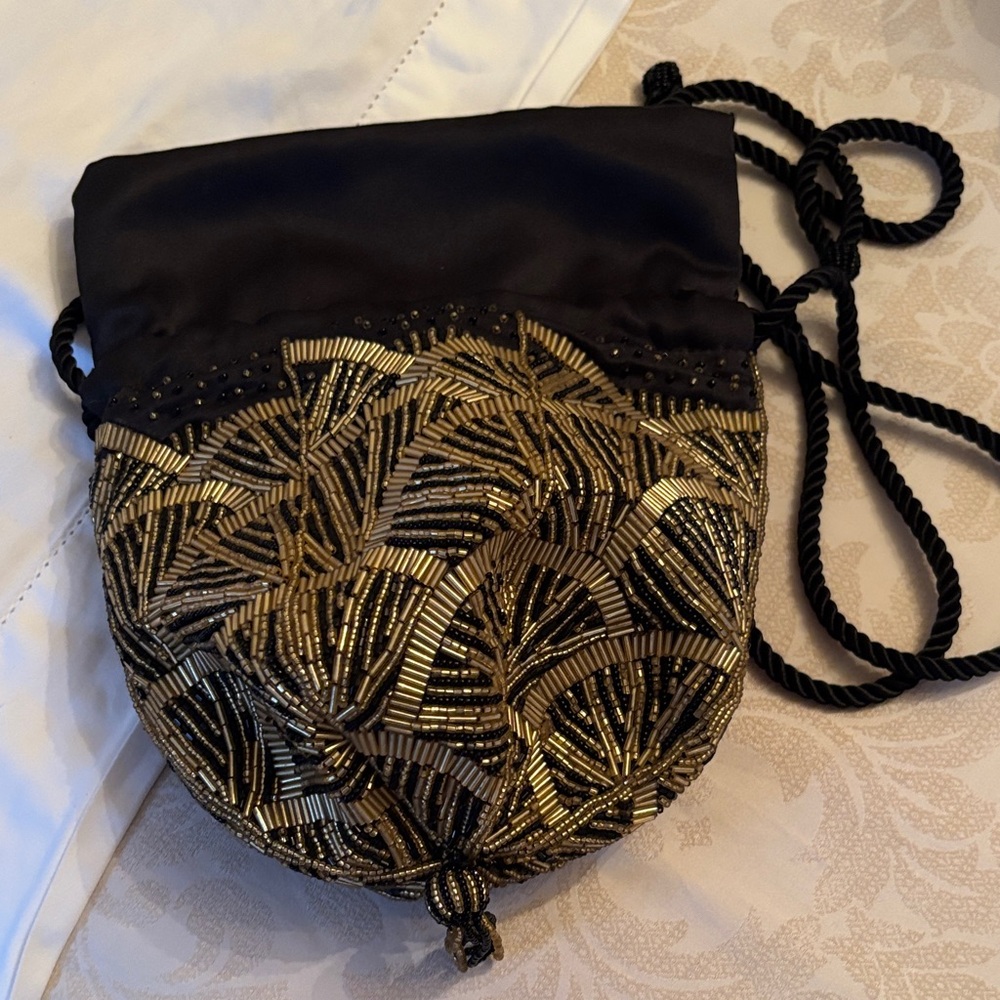 Elegant Black and Gold Beaded Women's Bag